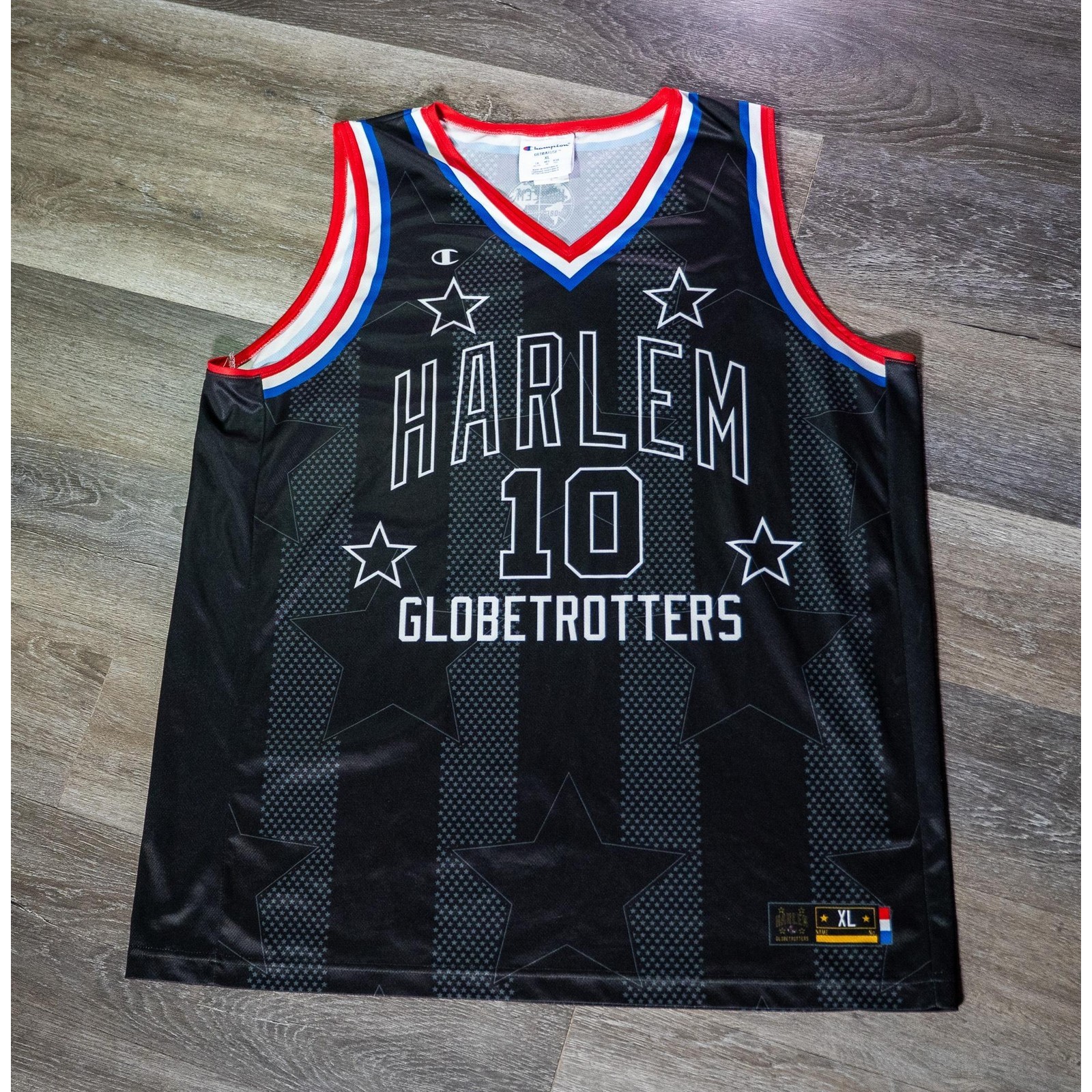 Harlem Globetrotters Jersey Mens Xl Black Basketball Champion Torch 10 Ultrafuse
